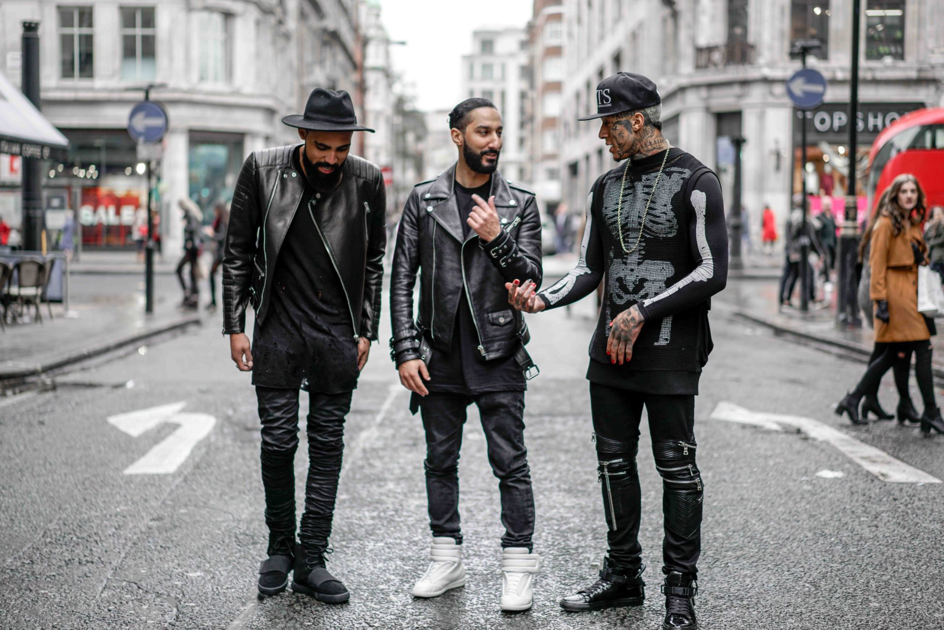 Street Style London during London Fashion Week with Fahsion Editor Jean-Claude Mpassy, Rapper Tino Kamal and Designer Mounir Ghazi