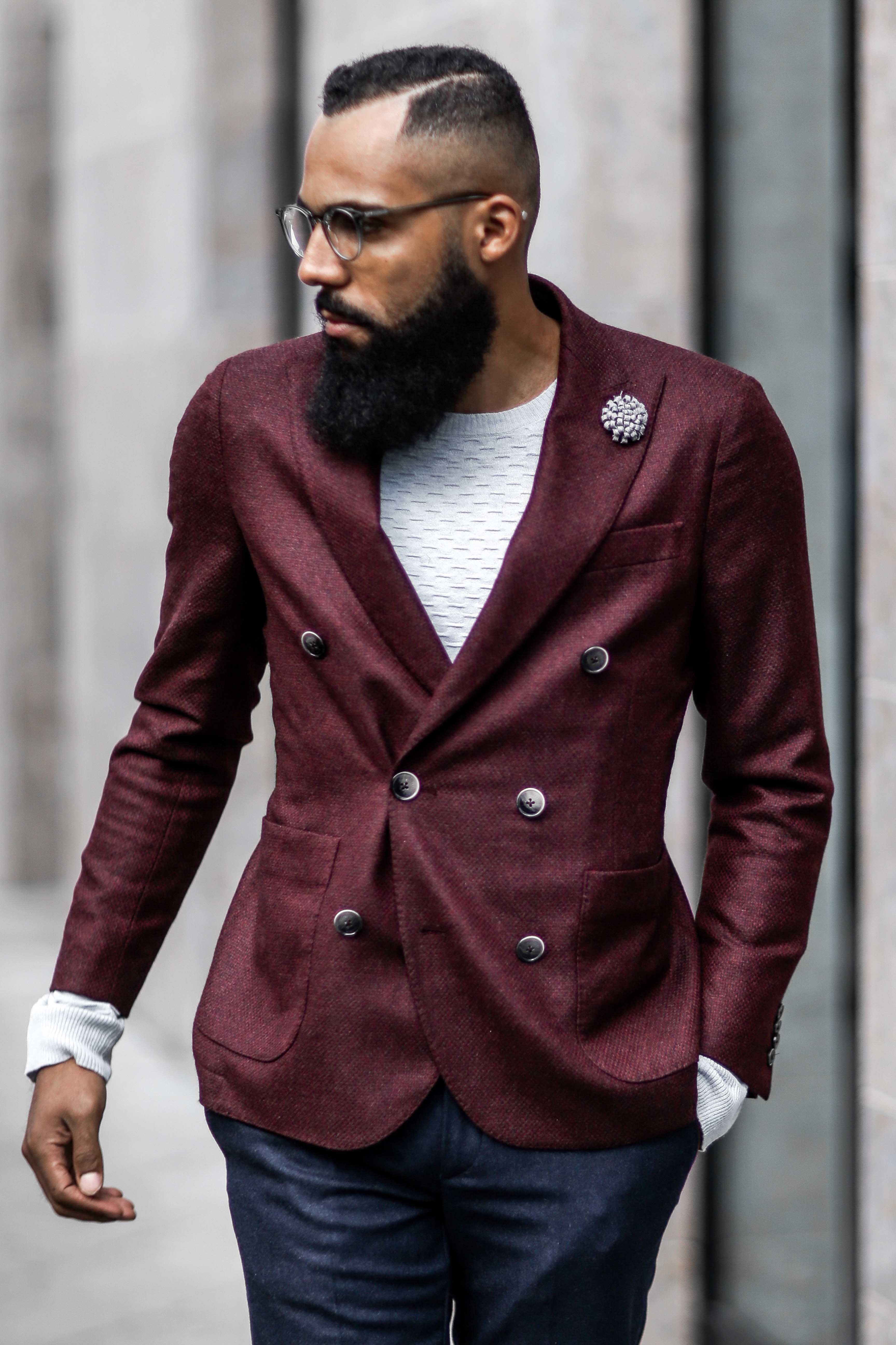 Jean-Claude Mpassy from New Kiss on the Blog wearing red Hackett London Blazer