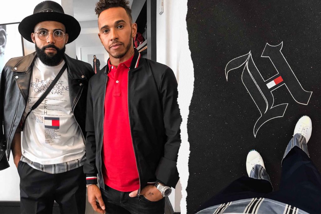 Jean-Claude Mpassy from New Kiss on the Blog with Lewis Hamilton during the Tommy Hilfiger X Lewis collection presentation